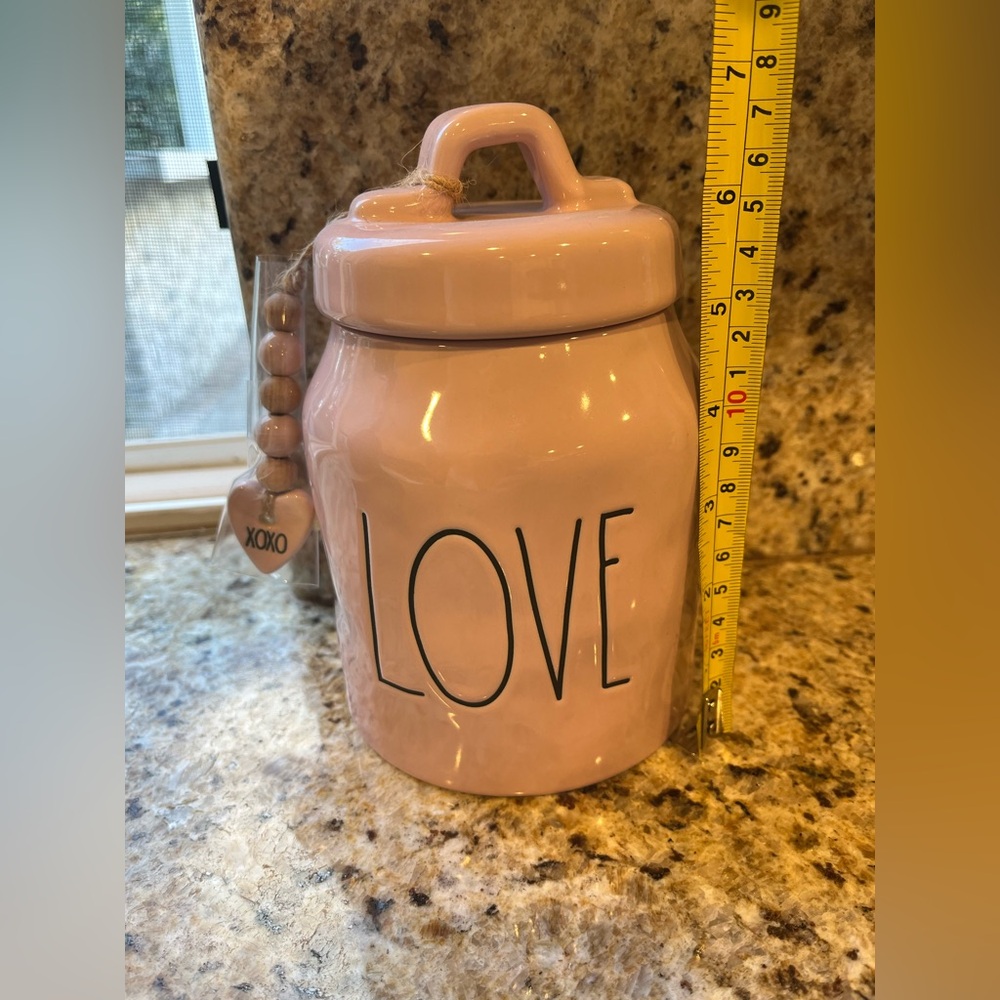 Rae Dunn Pink Love Ceramic Jar Canister with charm Valentines Day